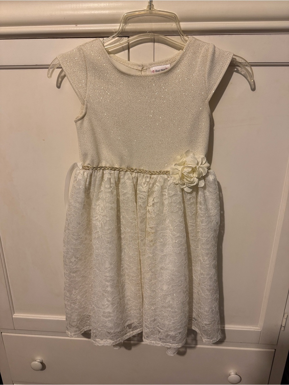 Sweet Heart Rose Ivory Lace Floral Waist Dress for Girls